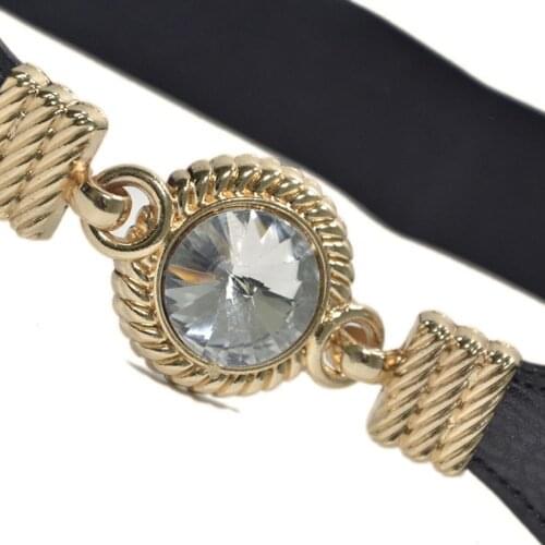 Fashion Round Rhinestone Elastic Waistband Women Dress Decor Waist Belt Strap