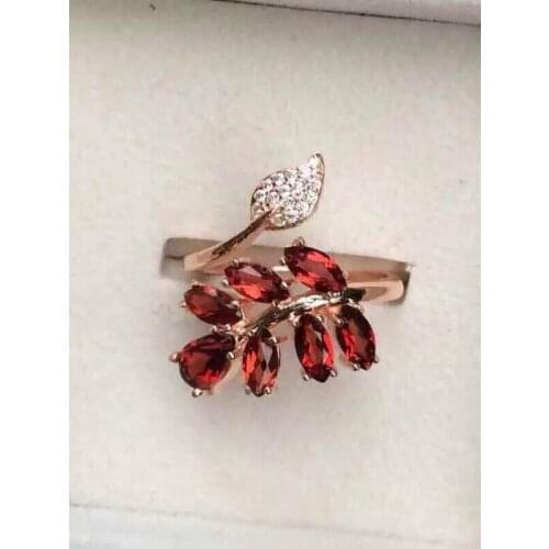 Luxurious flower fan Natural red garnet gem Ring S925 Silver Natural gemstone Adjustable size Ring Women weddings gift Jewelry