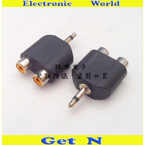 10pcs Adapter Connector Converting 3.5mm Mono Track Male to Dual RCA Female 3.5--2RCA Connector