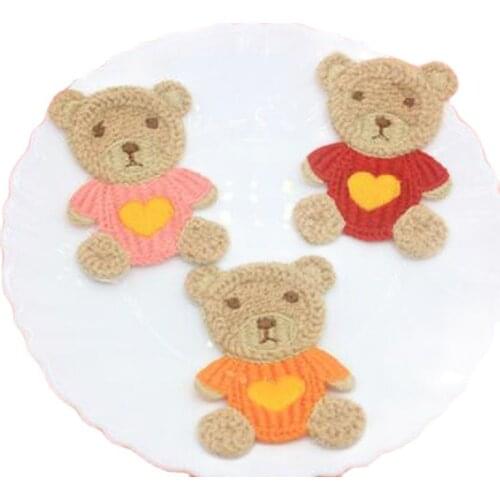 10Pcs/lot Cute Embroidery Thread Love Bear Patches Cartoon Childrens Headdress Wool Hairpin Love Bear Accessories DIY Appliques