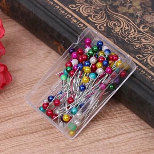 100Pcs Sewing Pin Straight Pins Round Colorful Head Pearl Corsage