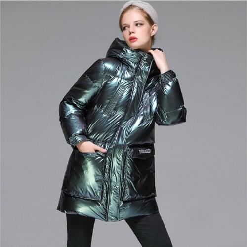 2020 new winter hooded down jacket purple long 90 white duck down shiny hooded coat thick warm down jackets womens coats green