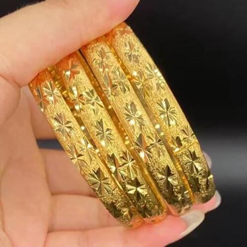 8mm/64mm Dubai Bangles for Women Indian Jewelry Ethiopian Middle East Bracelets 24k Gold Color Girls French Wedding Bridal Gifts