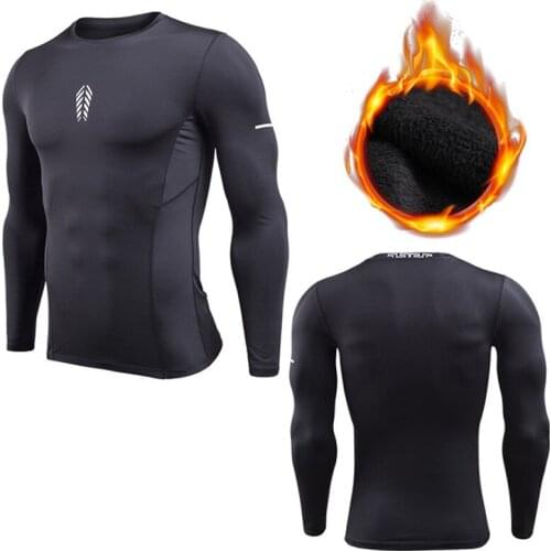 Velvet Winter Shirt Men Sport T-shirts Compression Fitness Sweater Crossfit Jersey Running Tops Rashgard Warm tshirts for Winter