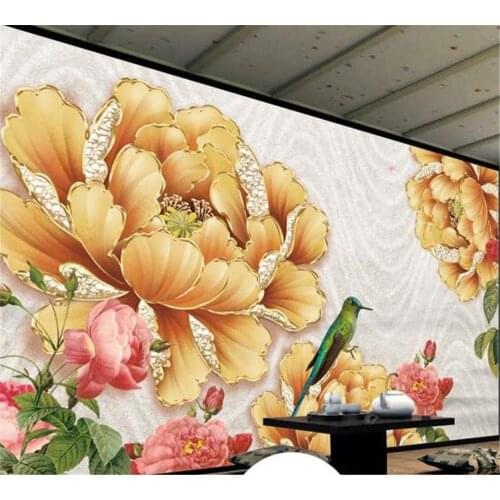 Beibehang High-end New Chinese Flower Jewelry Kingfisher Marble TV Background Customized Living Room Wallpaper papel de parede
