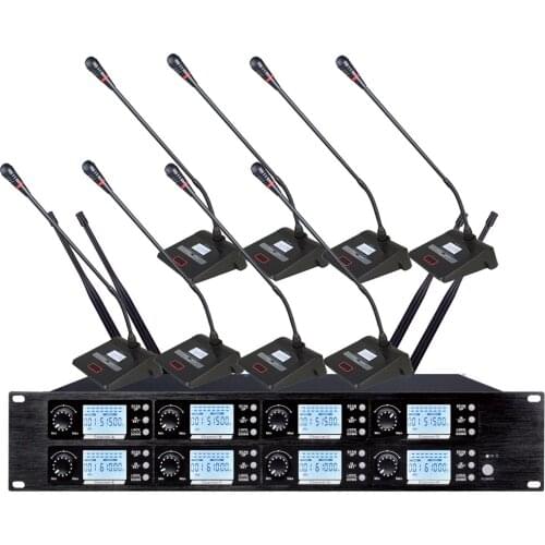 MiCWL Mute Button Wireless Conference 8 Gooseneck Condenser Microphone Table Digital Mics System