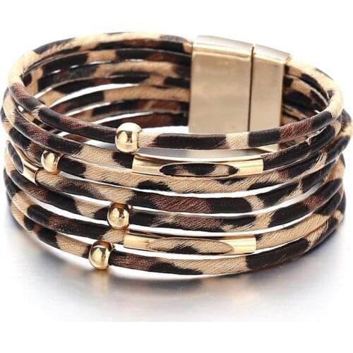 Leopard Leather Bracelets For Women 2019 New Fashion Bracelets & Bangles Elegant Multilayer Wide Wrap Bracelet Statement Jewelry