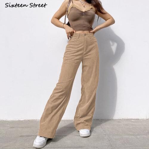2021 Khaki Straight Pants Woman Corduroy High Waisted Y2k Pants Female Bottoms Spring Black Loose Mom Wide Leg Pants Woman