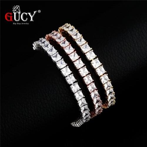 GUCY 6mm Iced 1 Row Zircon Tennis Chain Men Hip Hop Jewelry Copper Material Gold Silver Color Round CZ Bracelet Men Link