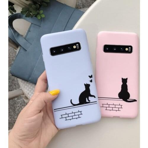 Case For Samsung Galaxy S10 Cover Cat Cartoon Soft TPU Silicone TPU Painted Phone Case for Galaxy S10e S10 Plus S10+ Coque Funda