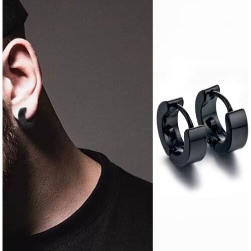 Punk Men Black Stainless Steel Hoop Piercing Round Earings Neutral Earrings for Women Men Fashion Party Jewelry Brincos Unisex