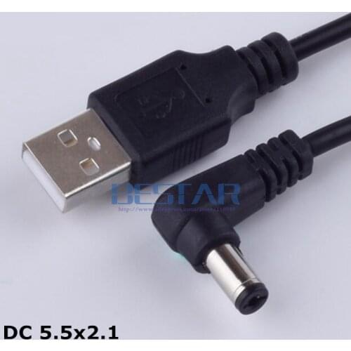 Black DC power plug USB convert to 5.5*2.1mm/DC 5521 L Shape Jack 5.5 mm x 2.1 mm 5.5x2.1mm right angle charging charge cable 1m