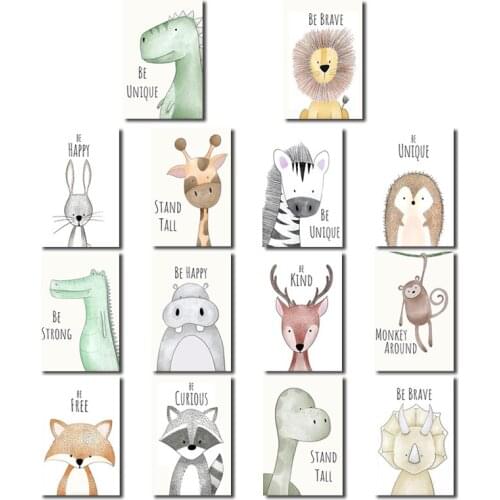 Nursery Animal Posters And Prints Cartoon Rabbit Fox Hedgehog Poster Wall Art Be Kind/Brave Canvas Paintings In The Kids Room