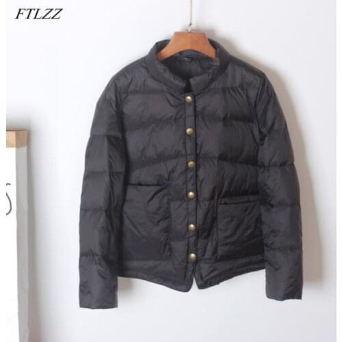 FTLZZ 2021 Autumn Ultra Light 90% Duck Down Jacket Women Casual Short Warm Loose Coat Puffer Jacket Pocket Size Outwear