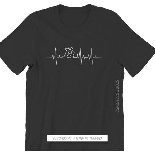 Bitcoin Cryptocurrency Miners Meme TShirt For Men Heartbeat Round Collar Cotton T Shirt Hip Hop Gift Clothes Streetwear