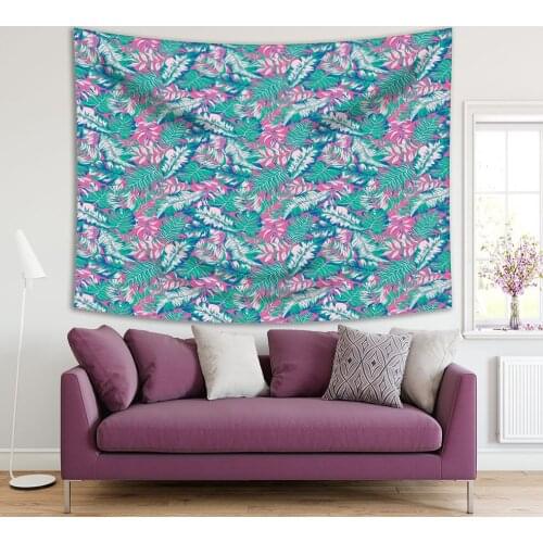 Tapestry Artistic Tropical Leaves Pattern Summer Beach Forest Colorful Stylish Floral Green Pink Beige Blue Art Print