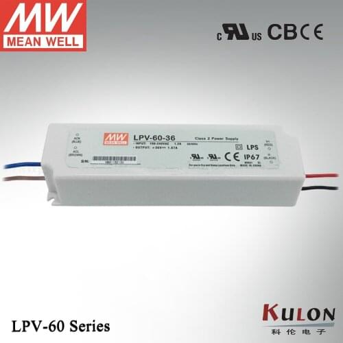 Original Meanwell LPV-60-36 60W 1670mA 36V Power Supply IP67 UL CB CE EMC for LED lighting