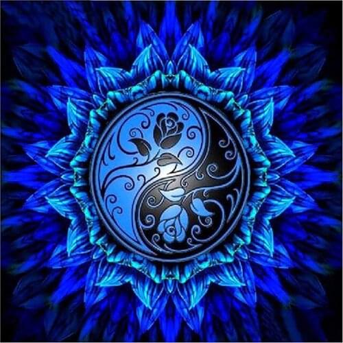 5D DIY Full Drill Round Diamond Painting Blue Floral Mandala Embroidery Mosaic Cross Stitch Kit of Rhinestone Decor Gift