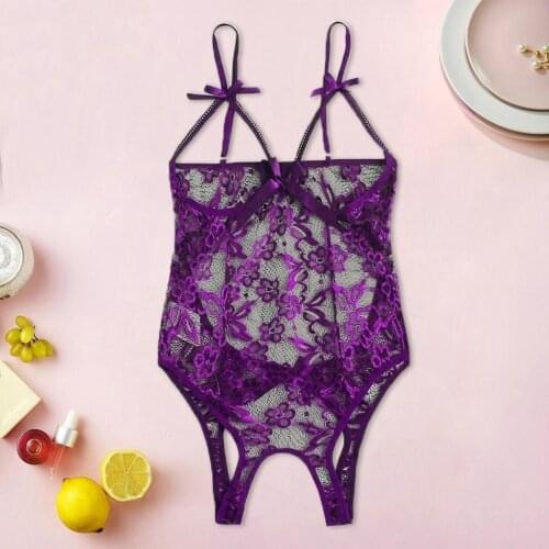 Fashion Hollow Sexy Bodysuit Open Crotch Sexy Lingerie Bowknot Lace Women Underwear Porn Temptation See Through Erotic Costumes