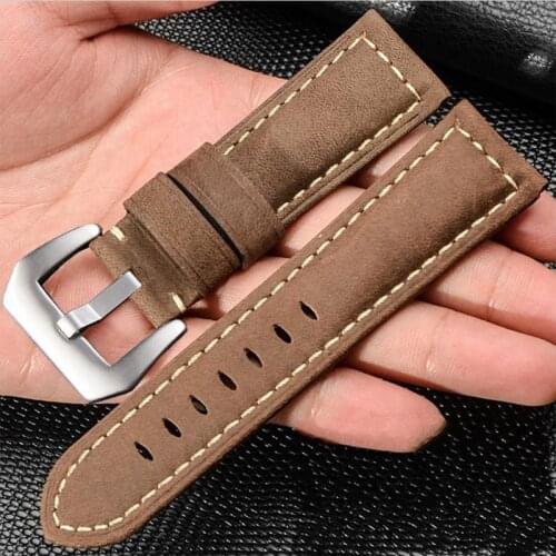 4Colors Fashion 24mm Genuine Leather Watch Strap Pin Buckle Wristwatch Band