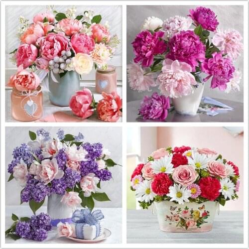 5D Diamond Painting Flower Craft Kit Full Square/ Round DIY Diamond Mosaic Peony Carnations Art Home Decoration Gift