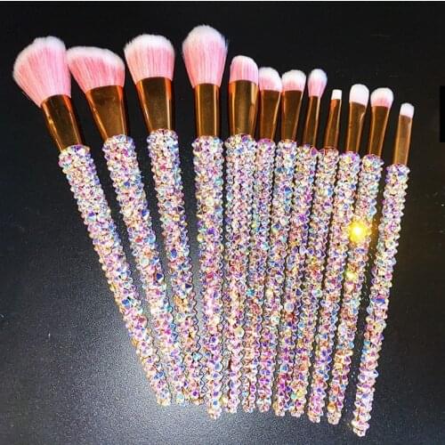 Diamond-studded 12-piece makeup tool set full diamond loose powder brush repairing brush concealer brush bridesmaid gift