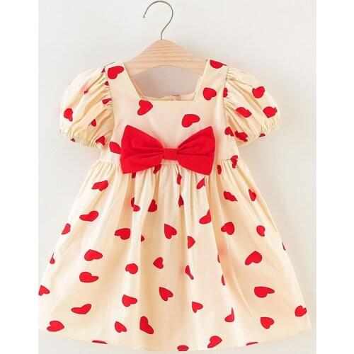 2-6 Years Baby Girl Clothes Lovely Puff Sleeve Bow Princess Dress Casual Cotton Toddler Girls Dress Birthday Gift Party Vestidos