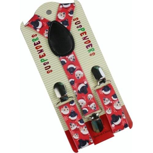Winfox Fashion Cute Dog Cat Print Adjustable Boys Red Suspenders Kids