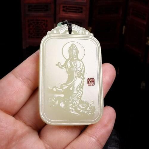 Natural Ice Guanyin jade brand natural Hotan jade dragon pendant Bodhisattva jade pendant