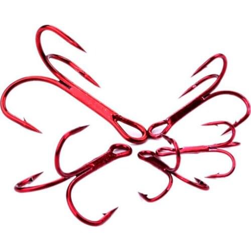 Fishing Hook 50pc/Lot 2/4/6/8/10/12/14# High Carbon Steel Treble Hooks Fishing Tackle Red/Silver Fish Hook
