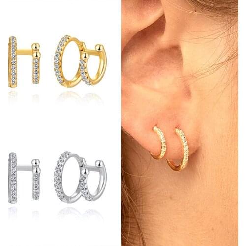 1PC 925 Sterling Silver Double Layer Circle Ear Clip Earrings for Women CZ Crystal ear cuff Earrings Wedding party jewelry