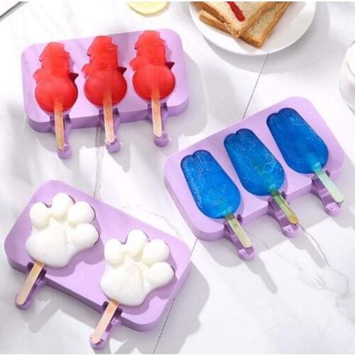 Cute Silicone Ice Cream Mold Purple Snowman Mould One-Piece Homemade Popsicle Tray DIY Bear Paw Oval Ice Cube SN3497