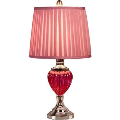 Nordic Simple Romantic Pink Crystal Glass Fabric E27 Dimmer Table Lamp For Wedding Deco Living Room Bedroom Light 57cm 1222