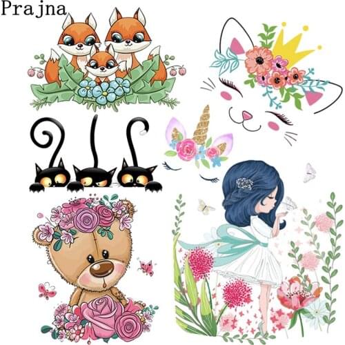 Cartoon Girl Unicorn Iron-On Transfers For Clothing Thermoadhesive Patches for Clothing Stickers DIY Cute Animal Bear Applique