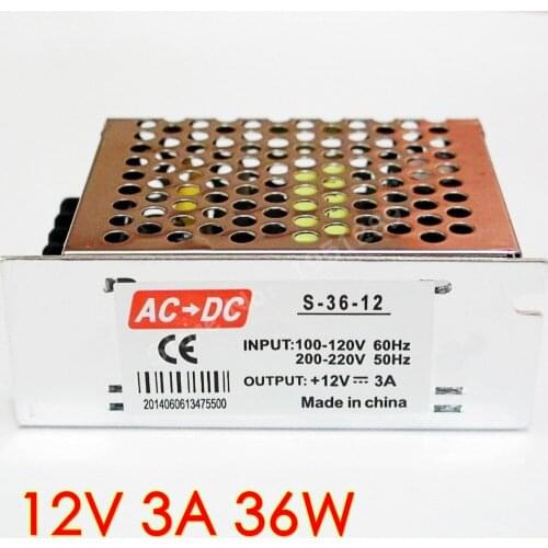 High quality 12V 3A 36W LED Driver AC 110V 220V Adapter for LED strip 3528 5050 Switching Power Supply