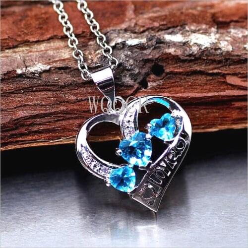 WQQCR Hot 925 Sterling Silver colorLove Shape Necklace And Pendants Jewelry For Women With ROLO Chain Luxurious Big CZ Crystal