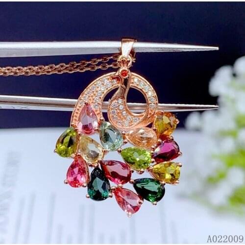 KJJEAXCMY fine jewelry 925 Sterling Silver inlaid natural Tourmaline fashion two wear peacock girl Pendant Necklace support test