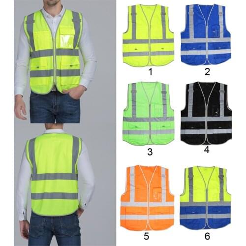High Visibility Zippered Front Safety Vest with 2 Reflective Strips, Outdoor Security Work Top