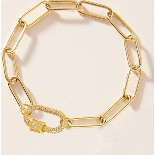 Women Micro Zircon Buttons Metal Screw Clasps Spiral Clasp chunky chain pave stone Carabiner Link Bracelet buckle decorative