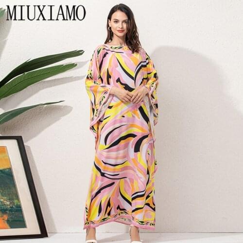 MIUXIMAO 2021 Bohemian Plus Size Dress V-neck Batwing Sleeve Yellow Maxi Dress Women Elastic Silk Floor Length New Kaftan Dress