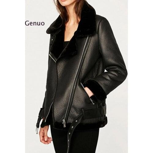 Winter Coats Women Thickness Faux Leather Fur Sheepskin Female Fur Leather Jacket Aviator Outwear Casaco Feminino