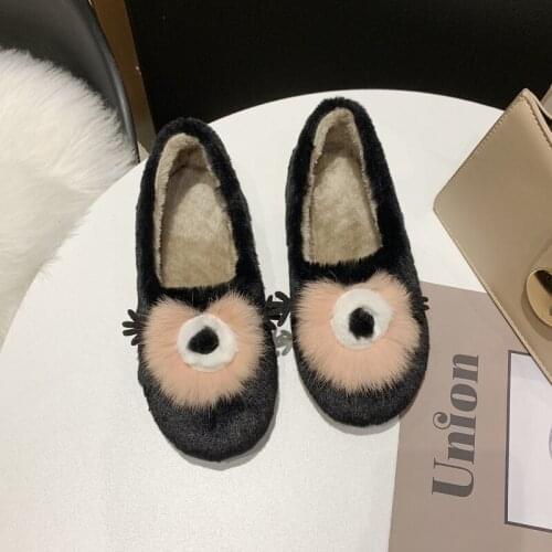 Winter Women Shoe Shallow Mouth Flat Fur Shoes Fashion Plus Velvet Warm Cotton Shoes Casual Comfort Peas Shoes Simple W36-75