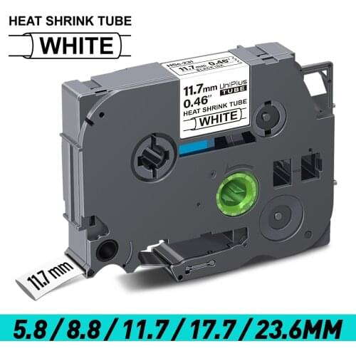 UniPlus Heat Shrink Tube Label Tape HSe231 Brother Compatible Hse Tape Industrial Ribbon hse-231 Black on White 12mm Labeller