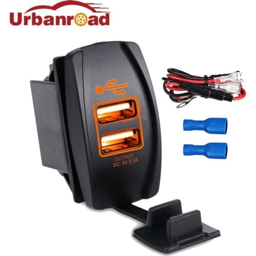Urbanroad DC 12-24V Dual USB Port Car Charger Cigarette Lighter Socket Power Adapter Splitter 5V 3.1A For IPhone 6 6S 7 Samsung