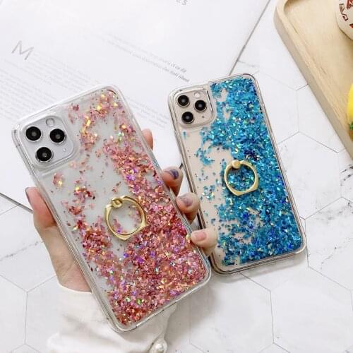For iPhone 6 6s 7 8 plus X XS Max XR Case Finger Ring Diamond Quicksand Case For iPhone 11 pro MAX Liquid Bling Case cover capa