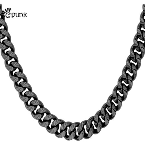 Black Chain Curb Cuban Necklace For Men Punk Rock Style Wholesale Black Gun color Gift Fashion Jewelry N838G