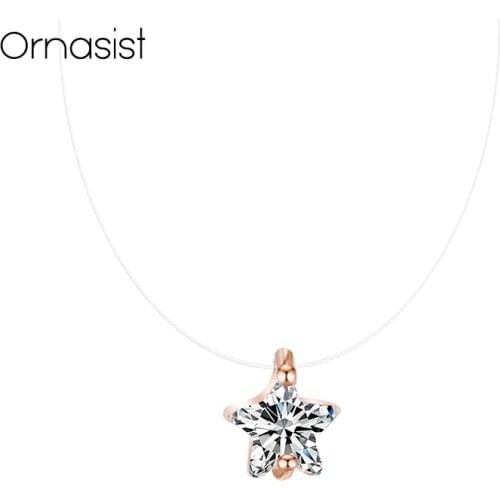 New AAA Zircon Star Pendant Necklace Women Gold Silver Color Invisible Transparent Fishing line Choker Necklaces Collier Femme