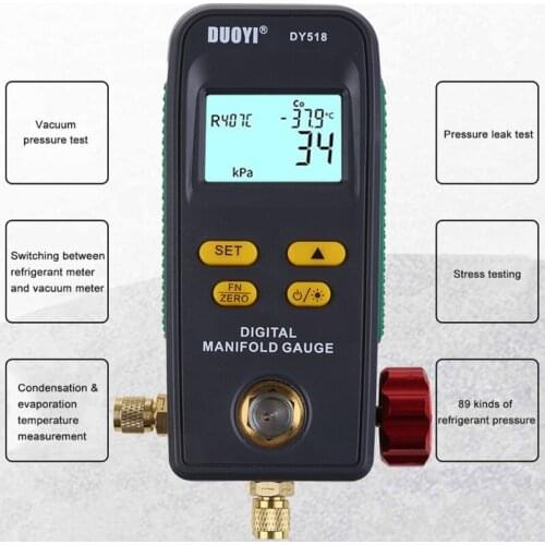F2TE Refrigeration Digital Manifold HVAC System Gauge High-precision Vacuum Pressure Temperature Leakage Tester Dignostic