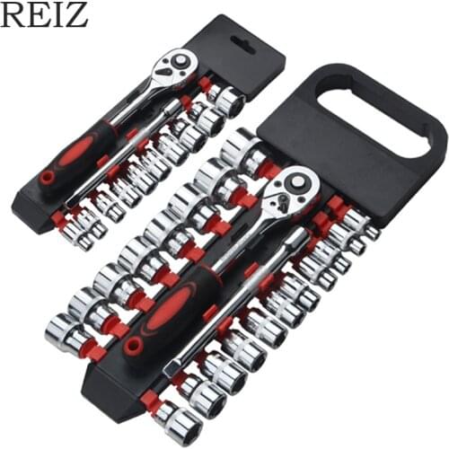REIZ 22PCS 1/4" 3/8" 1/2" Steel High Socket Wrench CR-V Drive Ratchet Wrench Spanner for Bicycle Motorcycle Car Repairing Tool