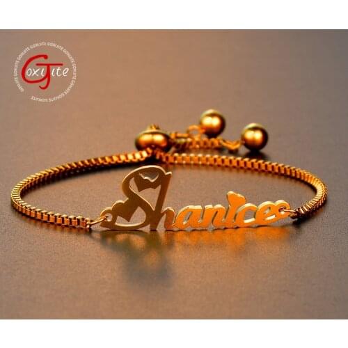 Goxijite Personalized Name Bracelet For Women Baby Girls Jewelry Custom Gold Color Stainless Steel Adjustable Chain Bracelets